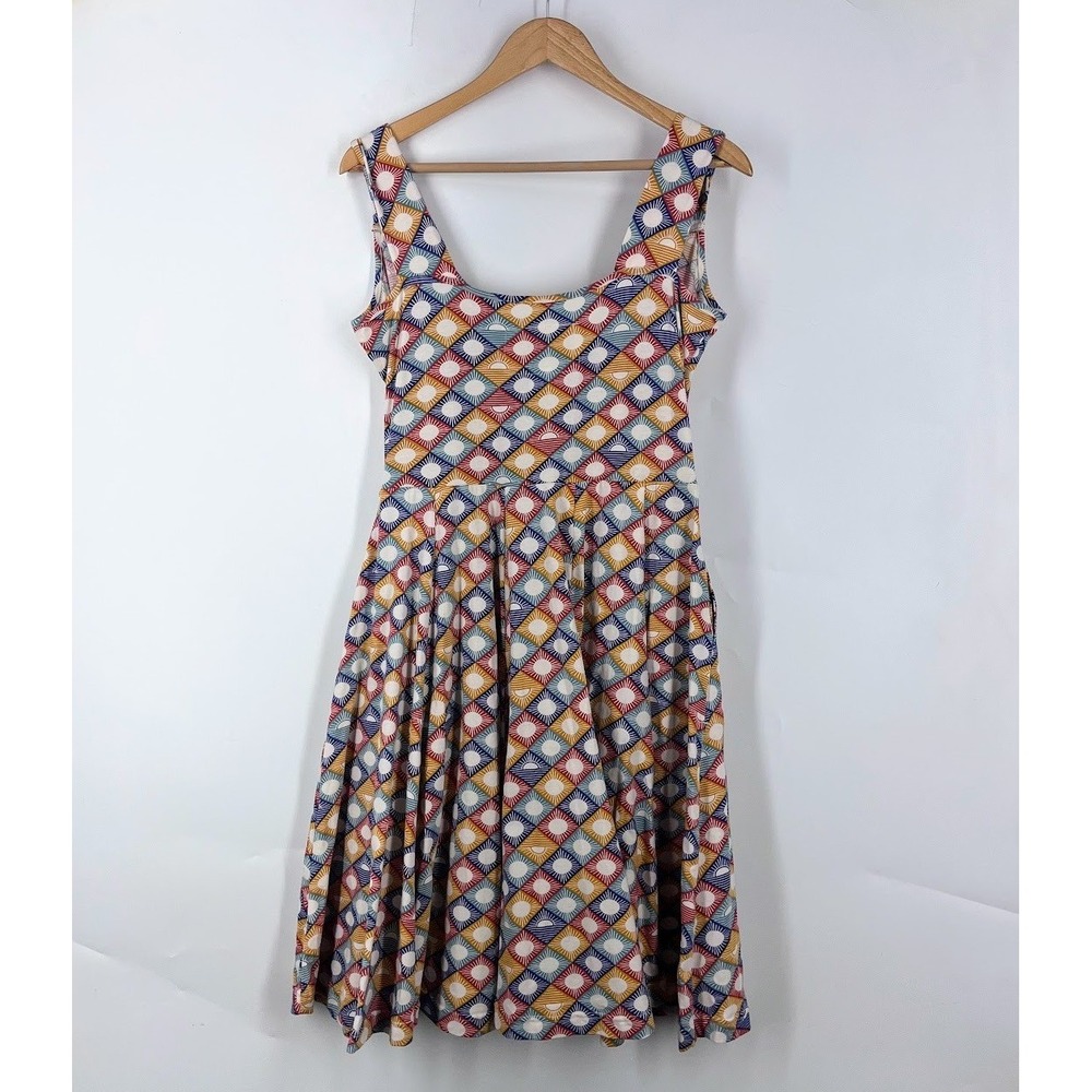 Effie's Heart Womens Geometric Sunburst Fit and Flare Dress Multicolor Large - Picture 2 of 13